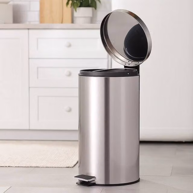 EONLION 12L Stainless Steel Pedal Bin with Removable Inner Bucket in Silver