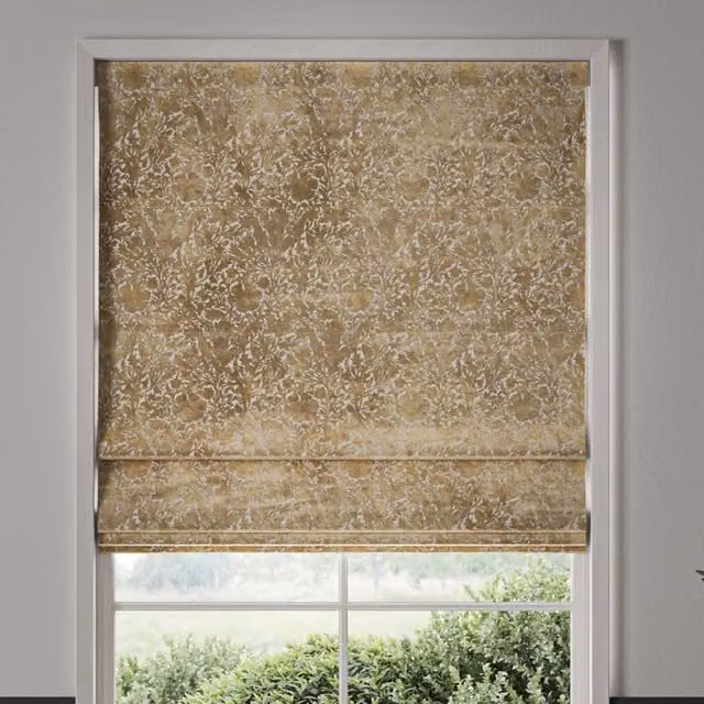 William Morris Compton Silhouette Floral Velvet Made To Measure Roman Blind in Barley Beige, Yellow and Gold