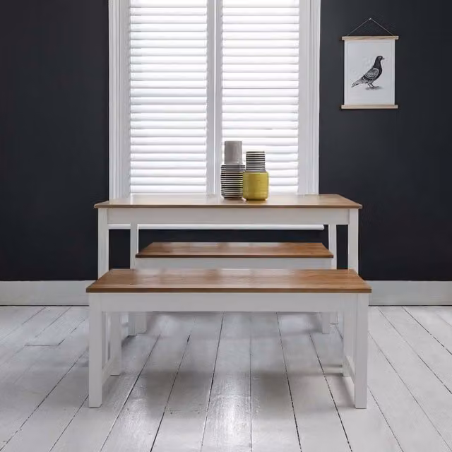 Noa and Nani Modern Rectangular Pine and White Dining Set with Table and 2 Benches