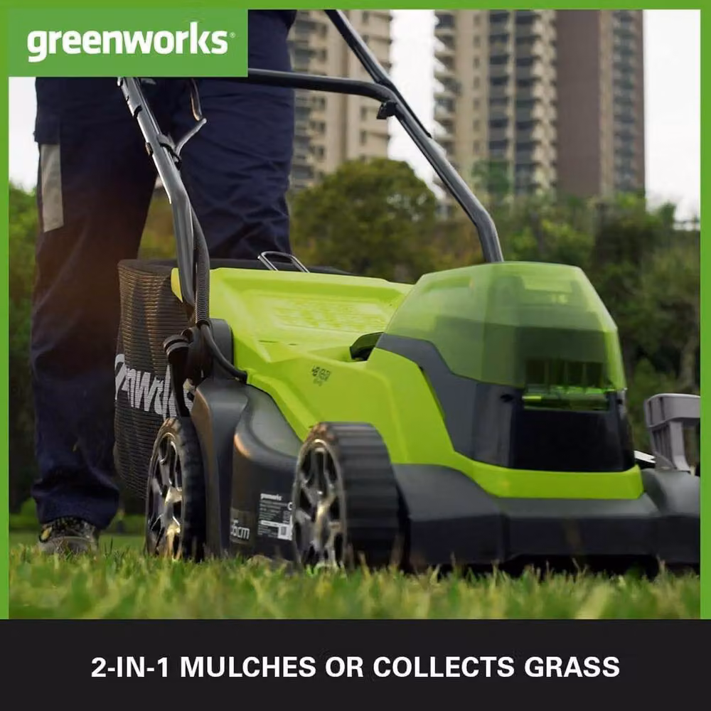 Greenworks 48V 36cm Lawnmower with 2 x 2Ah Rechargeable Batteries and Charger in Green – 2
