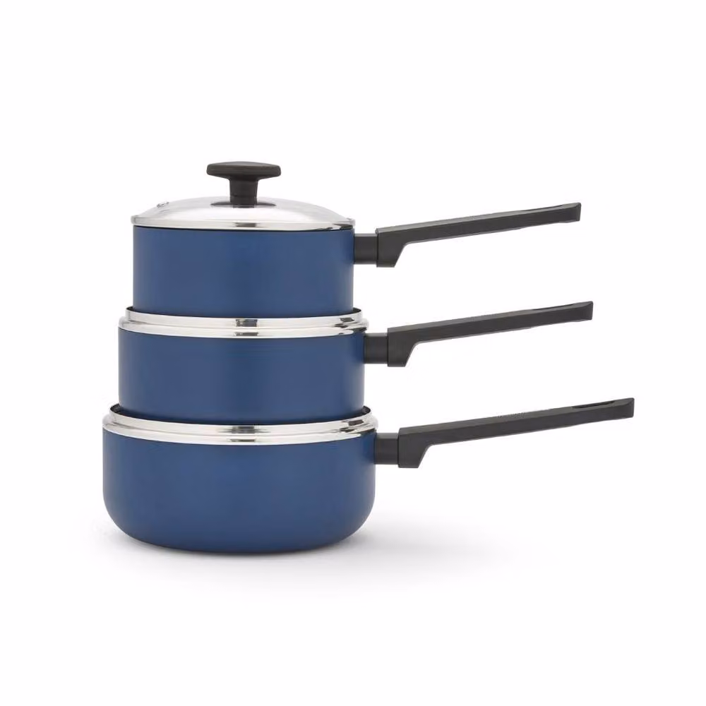 Morphy Richards 3-Piece Blue Ceramic and Aluminium Saucepan Set – 5