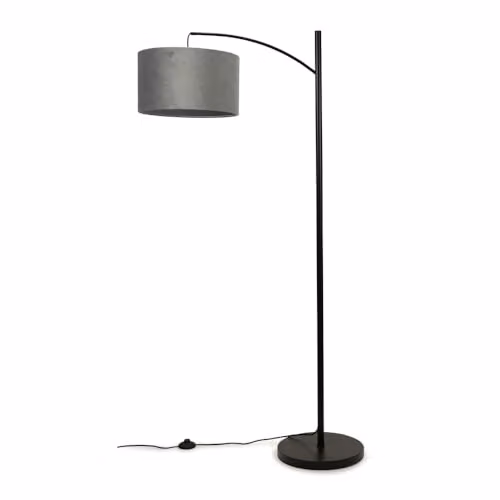 ValueLights Black Metal Curve Stem Floor Lamp with Grey Velvet Shade