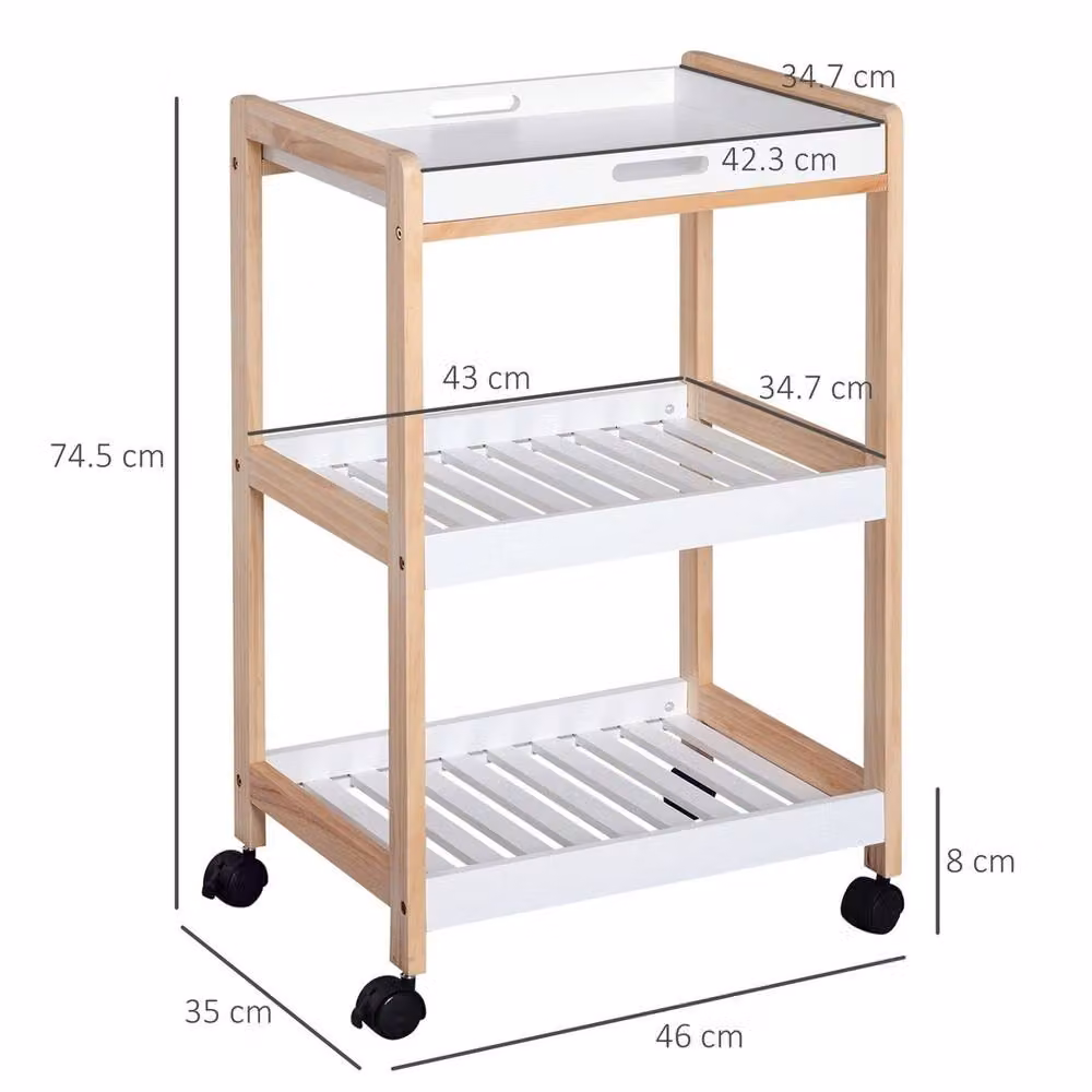 EONLION Mobile Serving Trolley Kitchen Cart in White, W/D/H: 100 x 40 x 74.5 cm – 2
