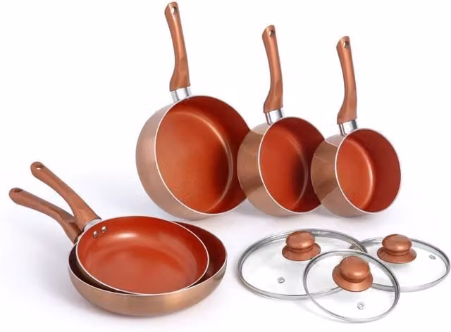 SPETLEK 8 Piece Copper Stainless Steel and Ceramic Pan Set