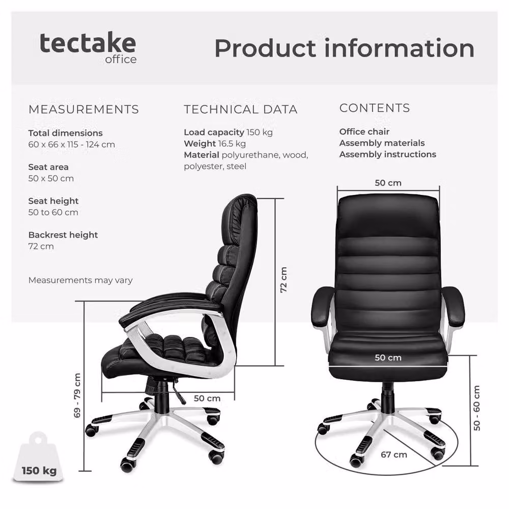tectake Paul Black Executive Office Chair with Synthetic Leather and Armrests – 6