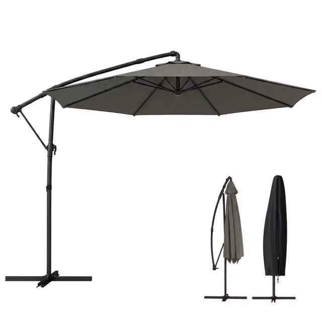 Outsunny 3 m Rotating Cantilever Garden Parasol with Cover, Grey