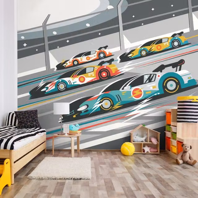 Origin Murals Sports Cars Geometric Wall Mural in Grey and Multicolour