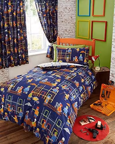 Portfolio Home Building Site Junior Reversible Duvet and Pillowcase Bedding Set, Multicolour