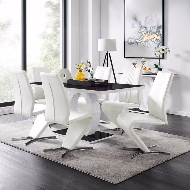 FurnitureboxUK Giovani White High Gloss and Glass Rectangular Dining Table with 6 Willow Chairs Set