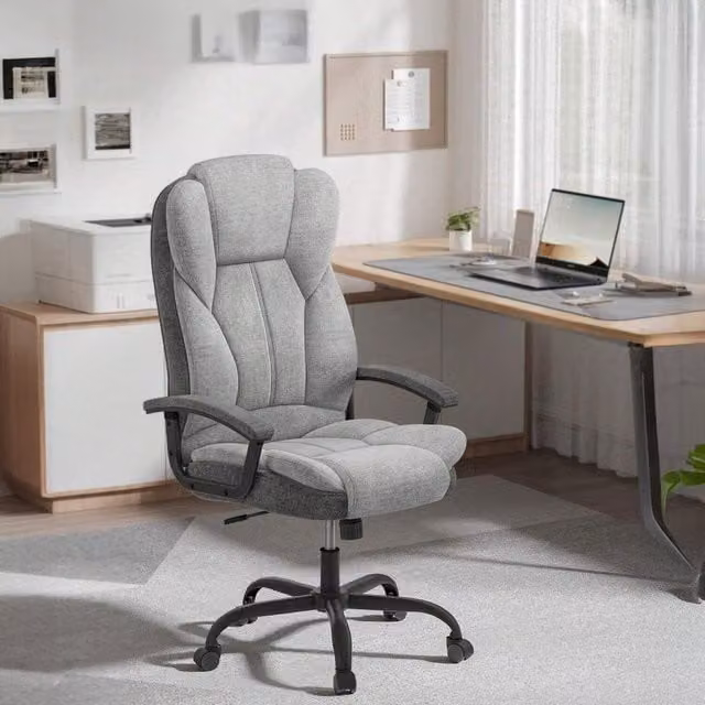 SONGMICS Grey Gaming and Office Chair with Armrests and Headrest