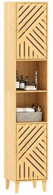 NESTLUNE Tall Brown Bathroom Cabinet with Open Compartments – 1