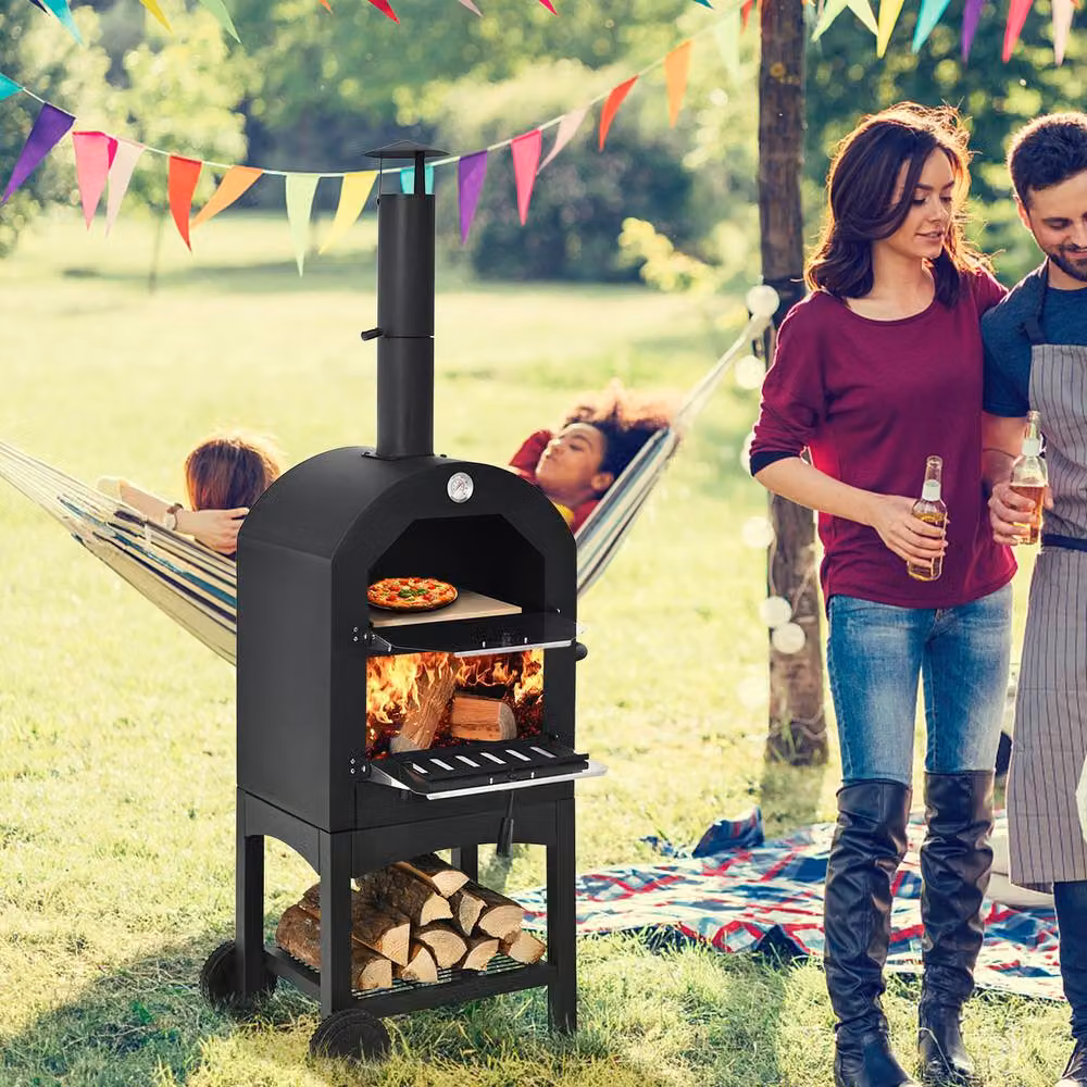 Costway Portable Wood-fired Outdoor Pizza Oven and Patio Grill in Black – 4