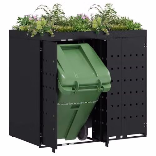 vidaXL Wheelie Bin Storage for 2 Bins, Black, W: 136 cm, D: 77.5 cm, H: 121.5 cm