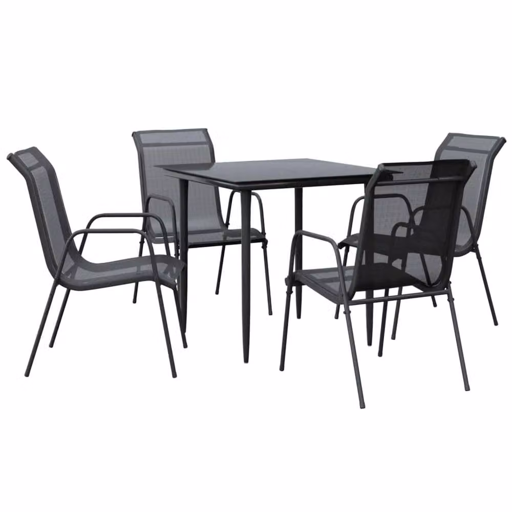 Berkfield Home 5 Piece Garden Dining Set in Black Steel and Textilene – 2