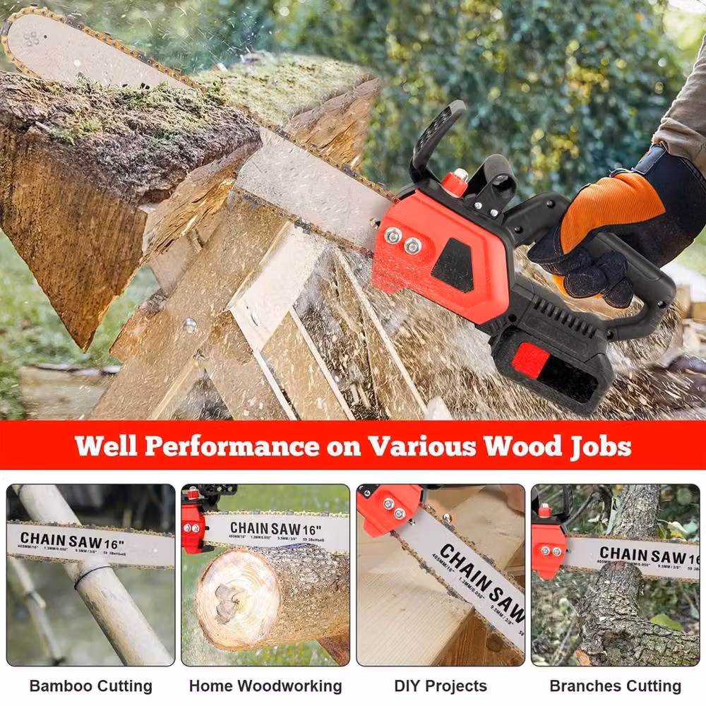 Ventryn 16 Inch Cordless Handheld Chainsaw Wood Cutter with 2 Rechargeable Batteries in Dark Red – 5
