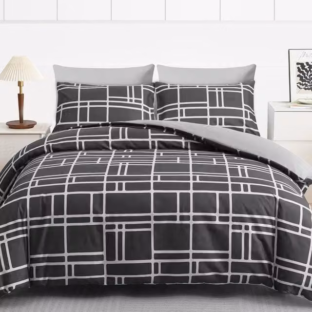 Pamposh Single Double Brushed Microfibre Duvet Cover Set with Zipper Closure in Charcoal Grey – 1