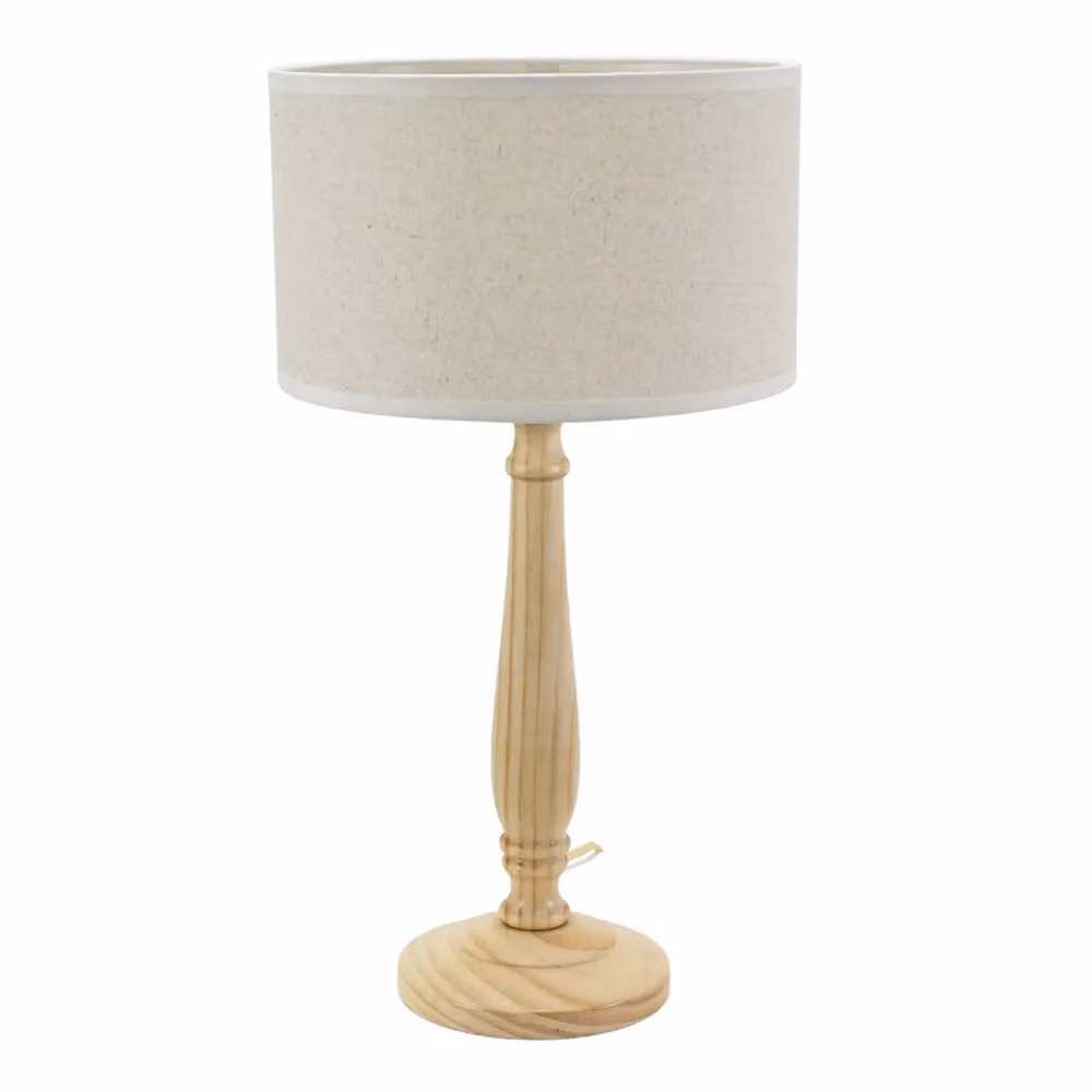 ValueLights Victoria Wood Candlestick Table Lamp with White Linen Drum Shade and LED Bulb – 2