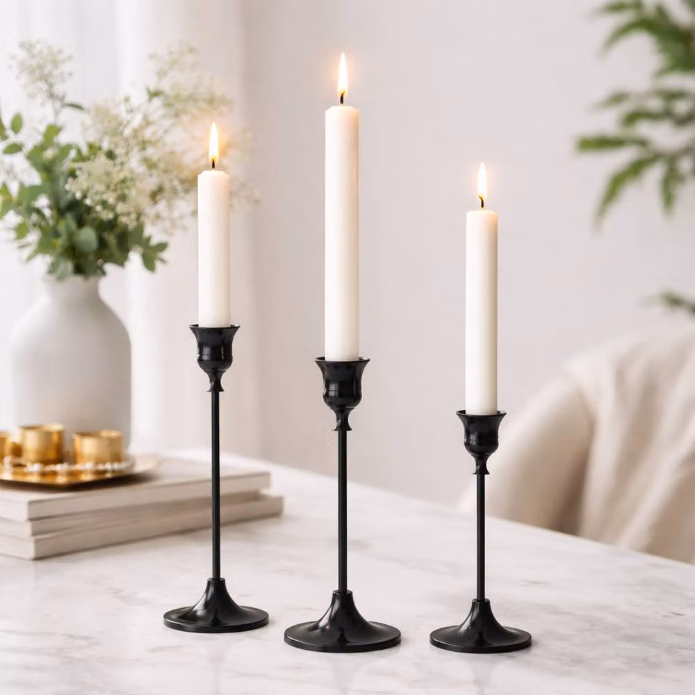 Marco Paul Set of 3 Modern Metal Taper Candle Holders in Black and White – 3