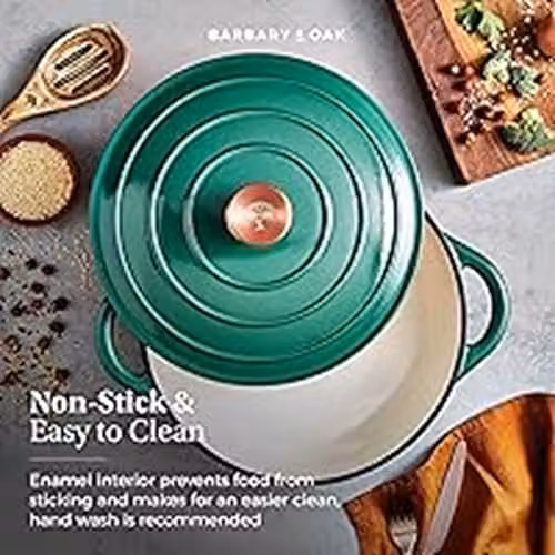 Tower Shallow Cast Iron Casserole Pan with Enamel Interior, Green, 28cm – 4