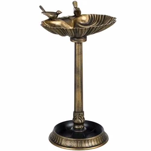 Outsunny Bronze Tone Bird Bath with 2 Decorative Birds, Height: 81 cm