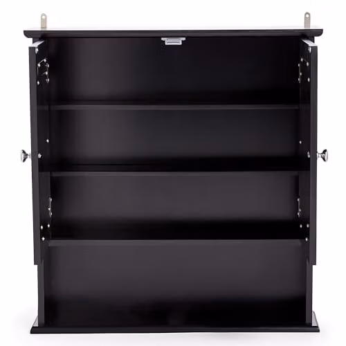 VonHaus Black 2 Door Wall Mounted Bathroom Mirror Cabinet with 3 Internal Shelves and 1 Open Shelf, H: 58 cm x W: 56 cm x D: 13 cm – 8