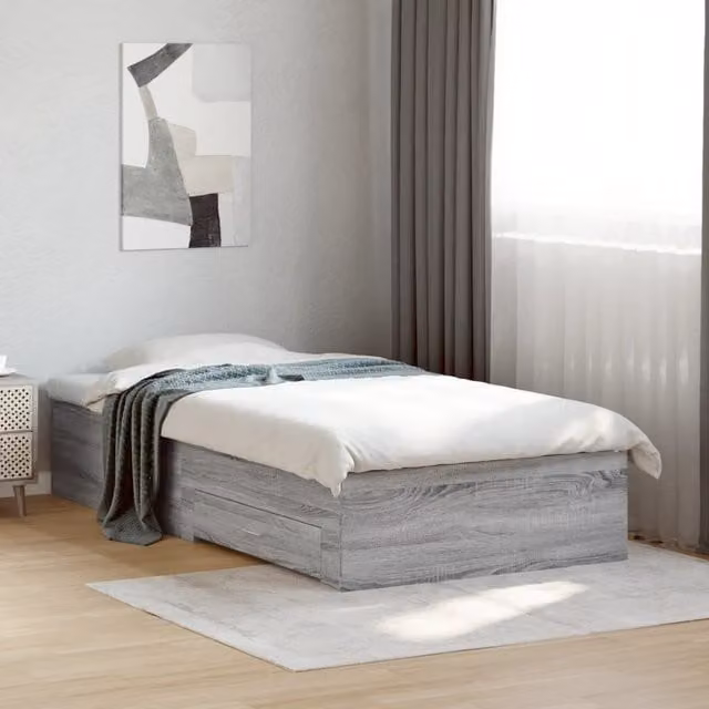 Berkfield Home Single Bed Frame with Drawers in Grey Sonoma, W/D/H: 90 x 190 cm
