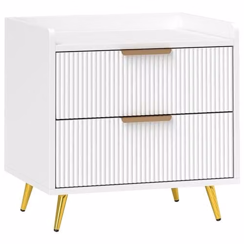 HOMCOM Modern Bedside Table with 2 Drawers in White and Gold, W/D/H: 40 x 40 x 50 cm
