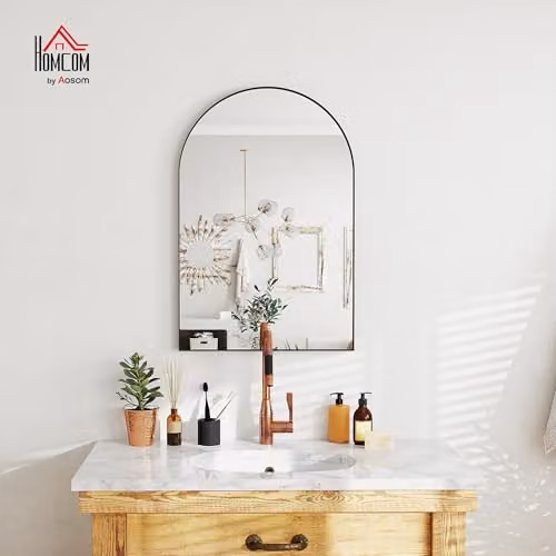 HOMCOM Arch Wall Mirror with Black Metal Frame, W: 60 cm, H: 90 cm – 1