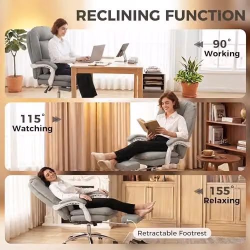 HOMCOM Ergonomic Executive Office Chair in Grey Synthetic Leather with Lumbar Support and Headrest, W/D/H: 70 x 70 x 120 cm – 6