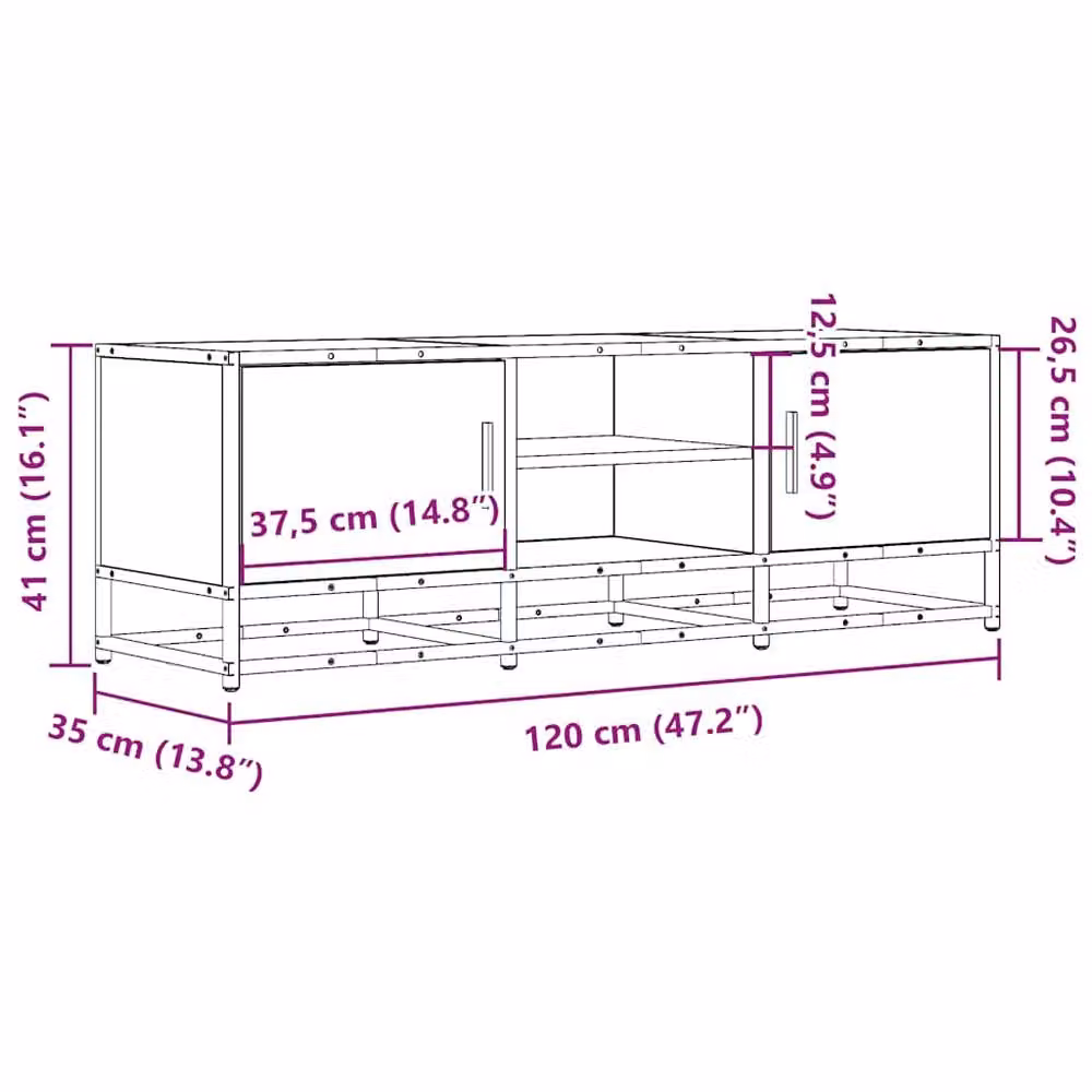 Berkfield Home Smoked Oak TV Cabinet in Brown, W/D/H: 120 x 35 x 41 cm – 4