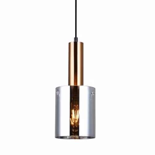 Italux Sardo PND-5581-1-BRO+SG Gold Cylinder Pendant Light with Transparent Glass Shade, E27, 40 W, IP20