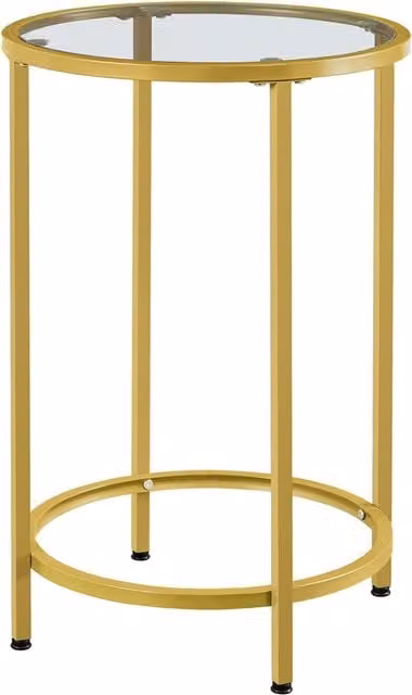 Yaheetech Modern Round Glass Top Accent Table with Matt Gold Metal Legs