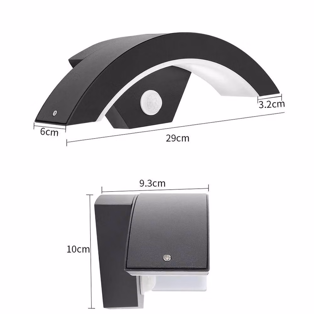SPETLEK Modern Curved LED Outdoor Wall Light with PIR Motion Sensor in Black or White – 2