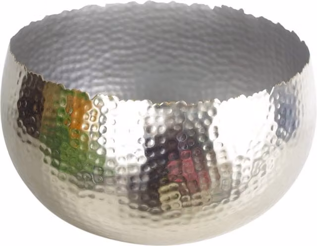 Leaf Large Hammered Metal Planter Bowl in Silver with Curvy Edge, W/D/H: 32.0 x 32.0 x 20.0 cm