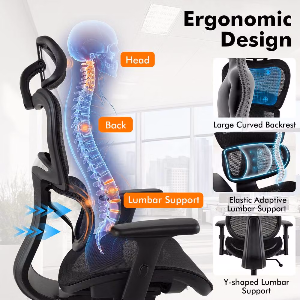 Gymax Black Mesh Executive Office Chair with Adjustable Headrest and Lumbar Support – 7