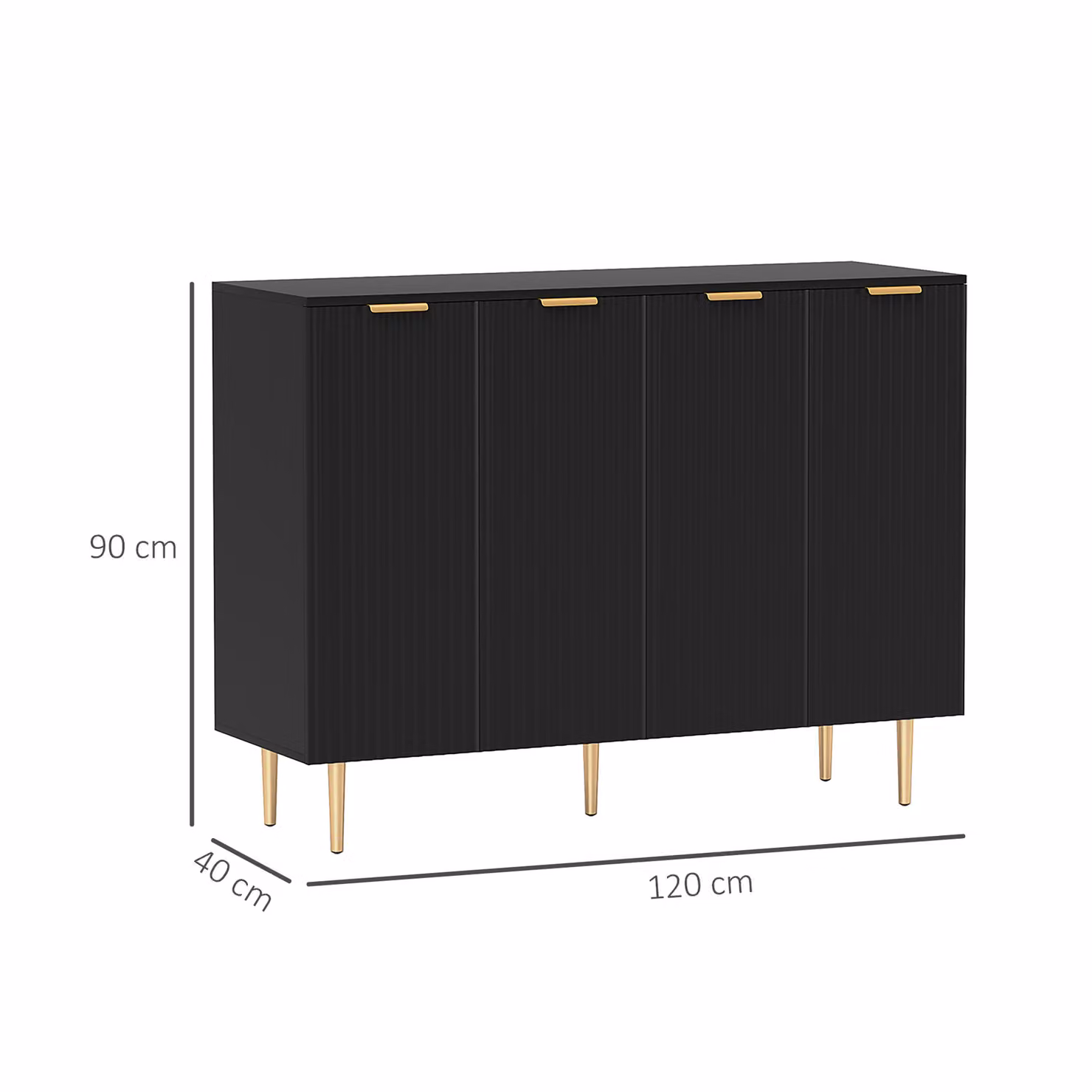 HOMCOM Modern Sideboard Buffet Cabinet in Matt Black with 4 Doors and Adjustable Shelves – 3
