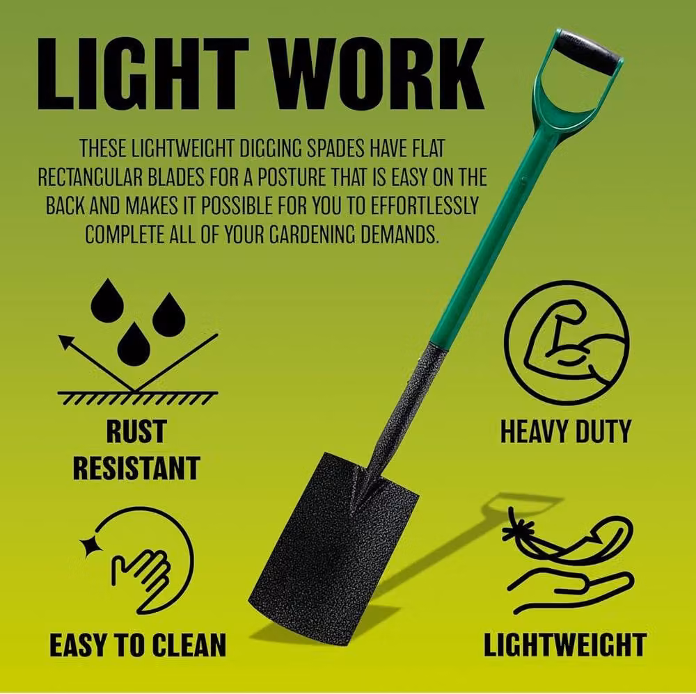 BARGAINS-GALORE Green Garden Digging Shovel Spade with PVC Solid Grip Handle – 5