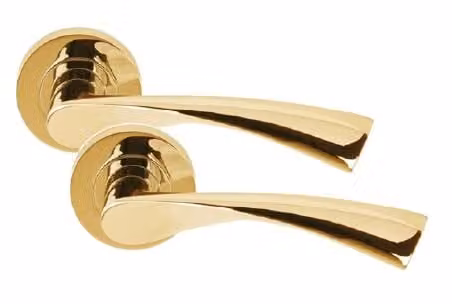 Golden Grace Astrid Twist Door Handles on Round Rose in Polished Brass