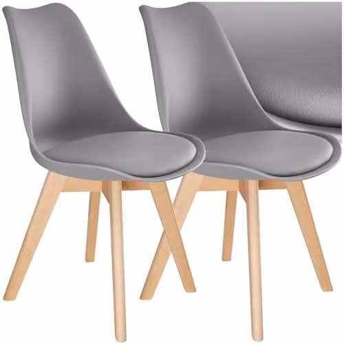 tectake Set of 2 Scandinavian Design Dining Chairs with Fabric Seats and Wood Legs in Grey – 1
