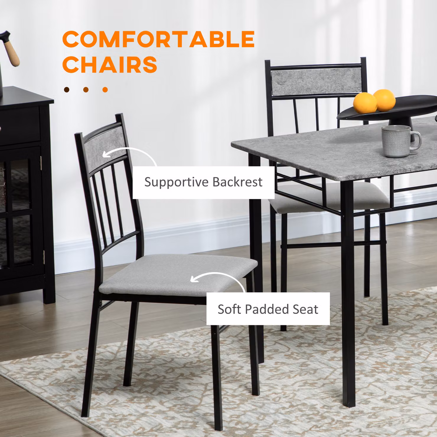HOMCOM 5 Piece Modern Dining Room Set with Marble Effect Tabletop and Padded Chairs in Light Grey – 5