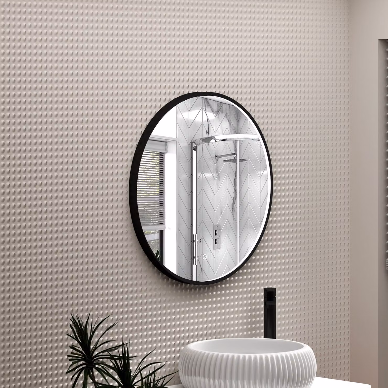 Royal Bathrooms Luxor Round LED Mirror in Matt Black, W: 60 cm, H: 60 cm, with Touch Sensor and Demister Pad