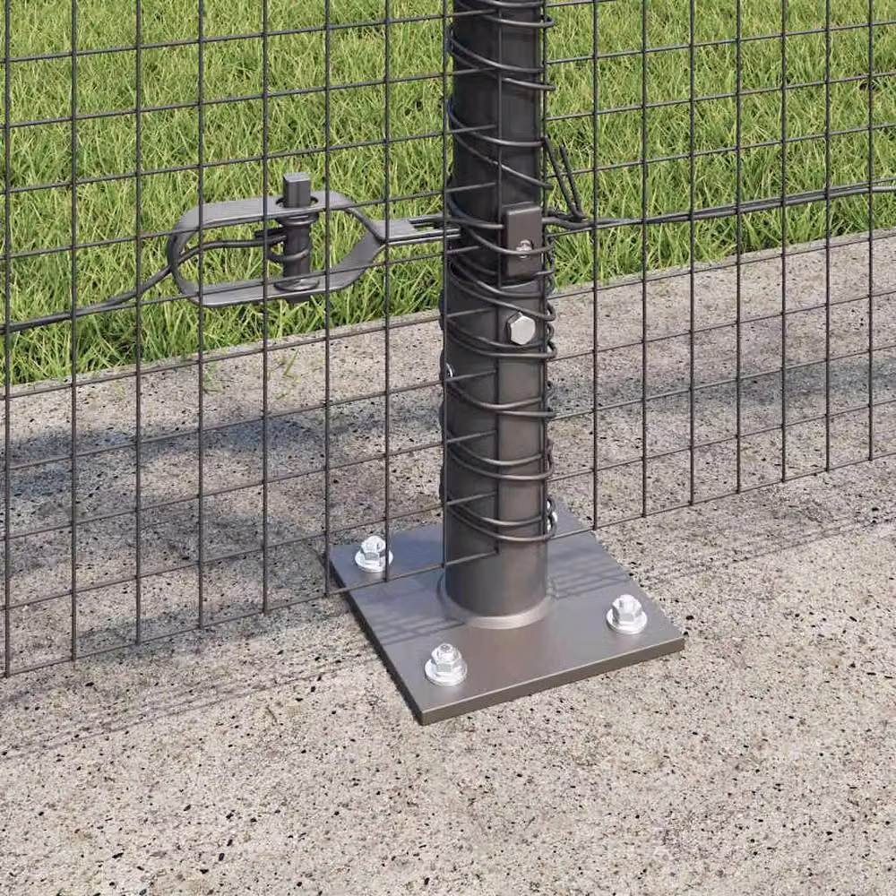 Berkfield Home Grey Steel Welded Wire Fence with 13 Flanged Posts, 0.8 x 25 m – 3