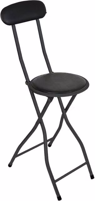 SPETLEK Black Padded Folding Bar Stool with Synthetic Leather Seat and Metal Frame