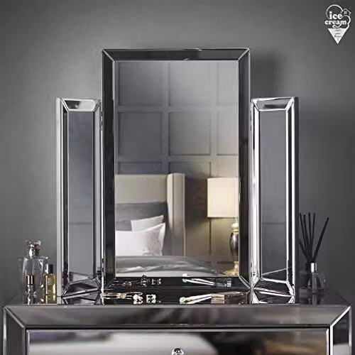 IceCreamLiving Paloma Grey Desktop Tri-Fold Bevelled Design Vanity Mirror – 2