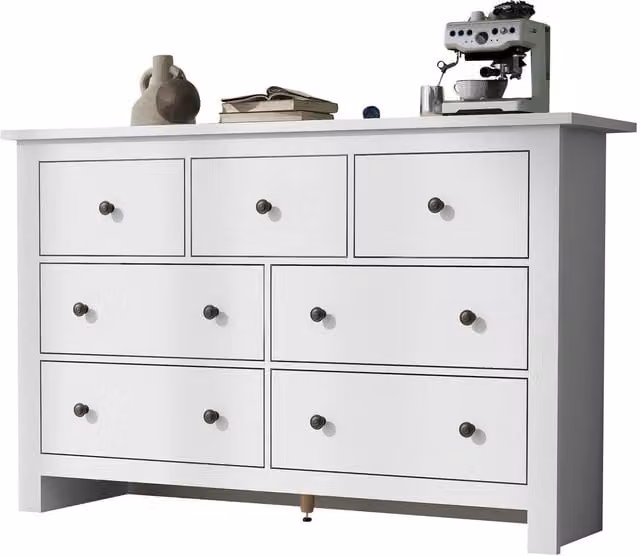Rolipo Large White Lacquered Sideboard Storage Cabinet with 7 Drawers