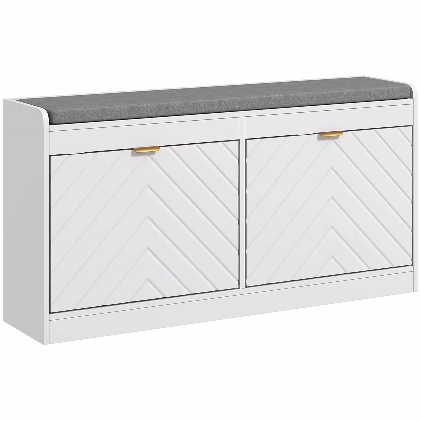 HOMCOM Shoe Storage Bench with 2 Flip Drawers, Cushion and 2 Vents in White and Gold – 2
