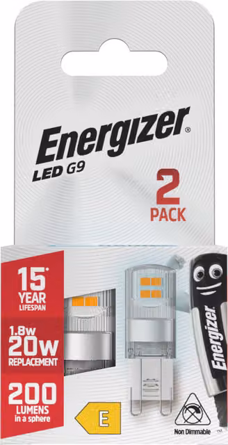 Energizer LED G9 Capsule Light Bulb, 400lm, 6500K Cool White, Pack of 2