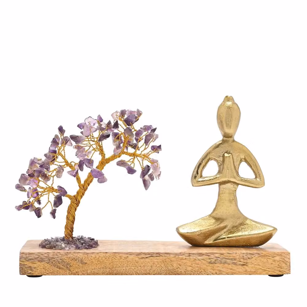 Serenity Amethyst Gemstone Tree Yoga Ornament in Purple, Gold and Multicolour – 2