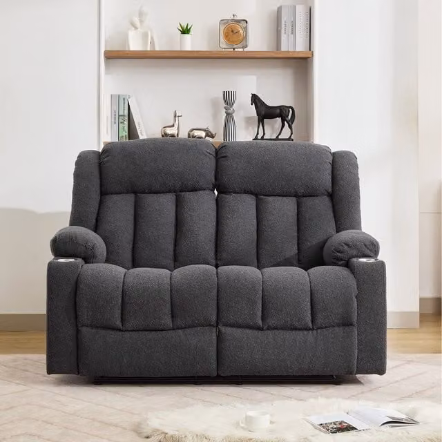 Artemis Home Lovell 2 Seat Manual Recliner Sofa with Cup Holders in Grey Bouclé Fabric