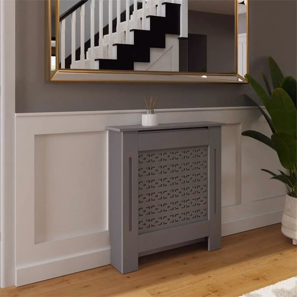 Nordara Grey Geometric MDF Radiator Cover with Matt Finish, W/D/H: 82.3 x 78.0 x 19.0 cm – 3